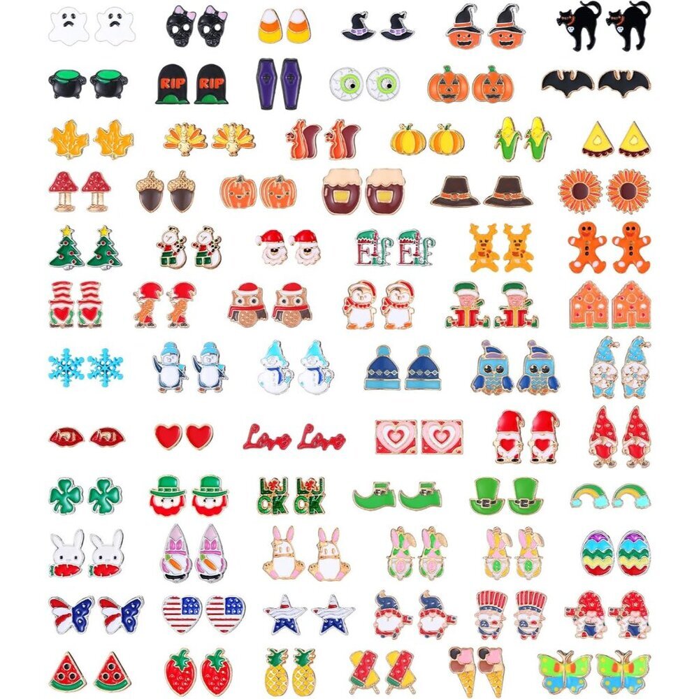 72 Pairs Holiday Earring Variety Pack Christmas Thanksgiving Gifts Dangle Holida
